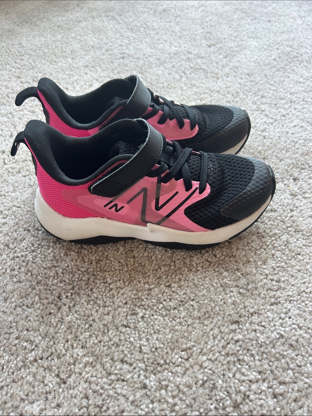 New Balance Black and Pink Kids Athletic Sneakers with Hook-and-Loop Strap